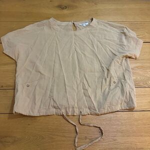Madewell drawstring pocket blouse tan large 100% cotton